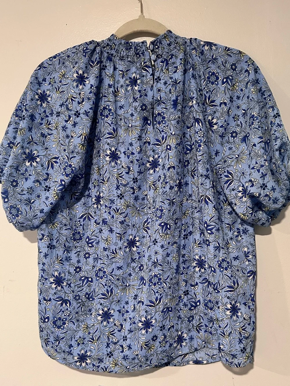 LOFT Light Blue Floral Short Sleeve Blouse